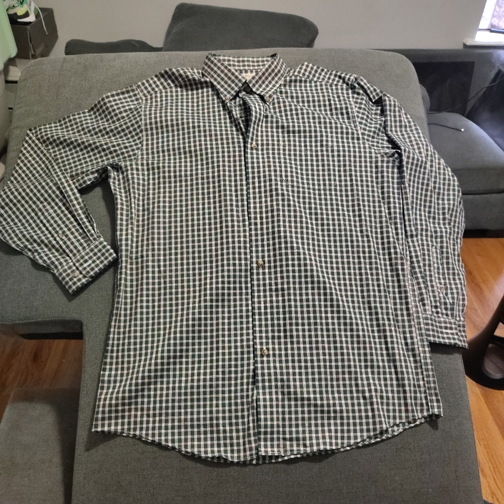 LL Bean Mens Large TALL Oxford Button Down Traditional Fit Green Plaid Stretch